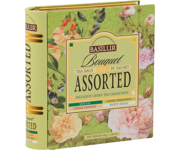 Grüner Tee BASILUR Book Assorted Bouquet Blechverpackung Gastro-Teebeutel 32x1,5g
